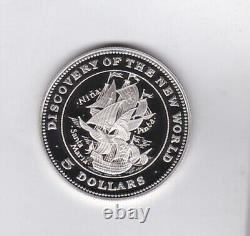 1992 Bahamas Silver Proof Discovery Of The New World $5 Coin With Capsule