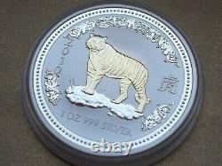 2007 Australia $1 2010 Lunar I Silver. 999 1oz Year Of The Tiger Gilded Gilt New
