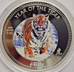 2010 $2 New Zealand 1 oz 999 Silver Coin Year of The Tiger Pitcairn Islands COA
