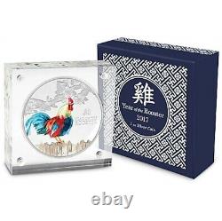 2017 NIUE YEAR OF THE ROOSTER $2 SILVERPROOF COLOURED 1oz LIMITED EDITION COIN