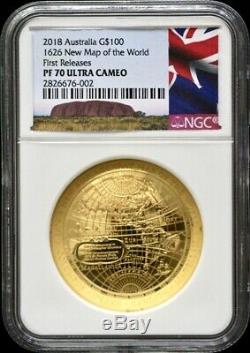 2018 Australia Gold 1Oz $100 1626 New Map of The World NGC PF70-First Releases