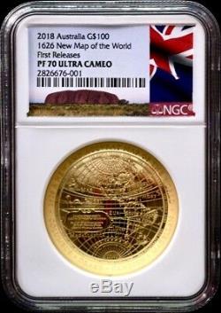 2018 Australia Gold 1Oz $100 1626 New Map of The World NGC PF70-First Releases