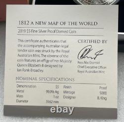 2019 A New Map of the World 1812 Captain Cooks 1oz Silver Proof Domed Coin