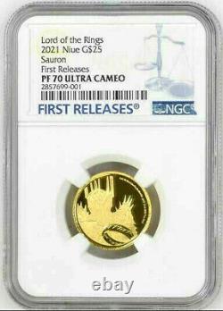 2021 Niue The Lord of the Rings Sauron $25 1/4oz Gold Proof NGC PF70UC FR POP 3