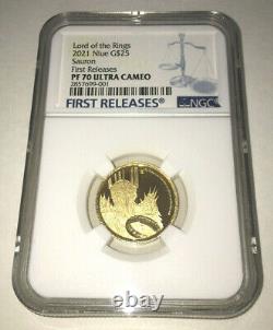 2021 Niue The Lord of the Rings Sauron $25 1/4oz Gold Proof NGC PF70UC FR POP 3