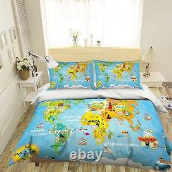 3D Animal Map Of The World KER2541 Bed Pillowcases Quilt Duvet Cover Double Kay