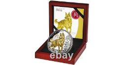 5oz NIUE ISLAND YEAR OF THE DOG LUNAR CALENDAR $8 SILVER COIN 2018 GOLD PLATED