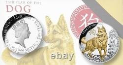 5oz NIUE ISLAND YEAR OF THE DOG LUNAR CALENDAR $8 SILVER COIN 2018 GOLD PLATED