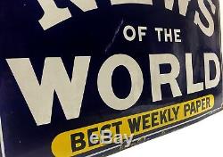 Antique Enamel News Of The World Best Weekly Paper Mounted Sign Large