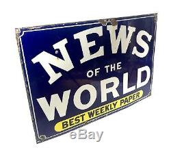 Antique Enamel News Of The World Best Weekly Paper Mounted Sign Large