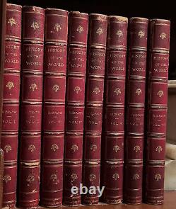 Antique Set Leather Bound Books 8 Volumes History Of The World 1885 Illustrated