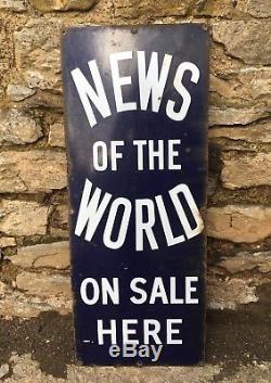 Antique Vintage Original News of The World on Sale Here Enamel Advertising Sign