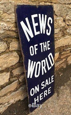 Antique Vintage Original News of The World on Sale Here Enamel Advertising Sign