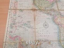Bacon's New Chart Of The World Mercator's Projection Paper Map On Cloth c1906