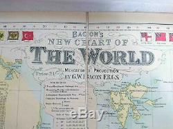Bacon's New Chart of The World Mercators Projection Large Folded World Map 1905