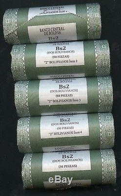 Bolivia 2017 Set Of 5 Full Rolls Of 50@ Of The New Commemorative Bs. 2 Coins