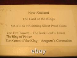 Boxed Set Of Three New Zealand The Lord Of The Rings Sterling Silver Proof Coins