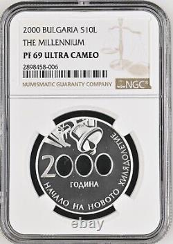 Bulgaria 10 leva 2000 NGC PF69 TOP POP! Beginning of the New Millennium silver