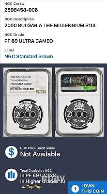 Bulgaria 10 leva 2000 NGC PF69 TOP POP! Beginning of the New Millennium silver