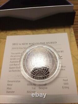 CPT COOK'S TRACKS A NEW MAP OF THE WORLD 1812 1oz DOMED SILVER PROOF COIN $5