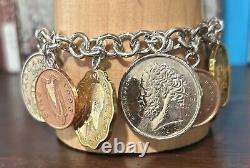 Coins Of The World STERLING SILVER Charm BRACELET NEW withBox