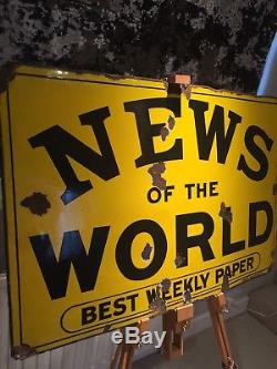 Enamel Sign News Of The World Advertising Rare Old Antique Sign 3x2ft