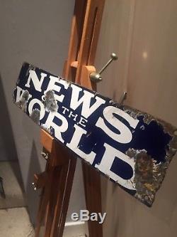 Enamel Sign News Of The World Original Old Rare Antique Advertising Collectable