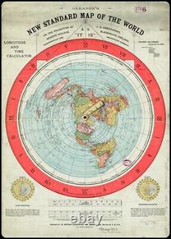 Gleason's New Standard Map of the World Flat Earth circa 1892 24x36 CANVAS