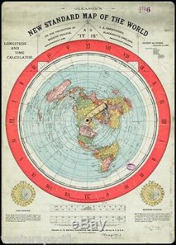 Gleason's New Standard Map of the World Flat Earth circa 1892 30x40 VINYL