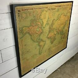 Huge Vintage Map Framed 1908 Bacon's New Chart Of The World Mercator's Projec