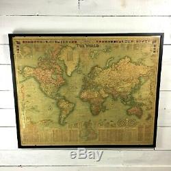 Huge Vintage Map Framed 1908 Bacon's New Chart Of The World Mercator's Projec