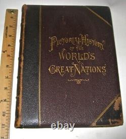 LEATHER SetPICTORIAL HISTORY OF THE WORLD! 1882 ILLUSTRATED PLATES MASSIVE FOLIO