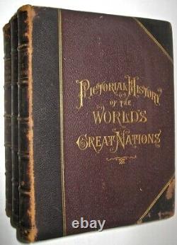 LEATHER SetPICTORIAL HISTORY OF THE WORLD! 1882 ILLUSTRATED PLATES MASSIVE FOLIO