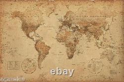 MAXI SIZE MAP OF THE WORLD 91.5 x 61cm ANTIQUE STYLE POSTER WALL NEW GREAT GIFT