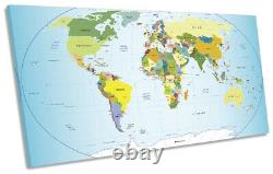 Map of the World Atlas Print PANORAMIC CANVAS WALL ART Picture Blue