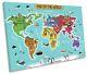 Map Of The World Childern's Picture Single Canvas Wall Art Print Turquoise