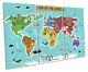 Map Of The World Childern's Picture Treble Canvas Wall Art Print Turquoise