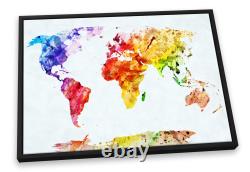 Map of the World Colourful White CANVAS FLOATER FRAME Wall Art Print Picture