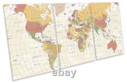Map of the World Countries Print CANVAS WALL ART TREBLE Picture Beige