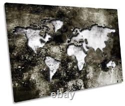 Map of the World Distressed Picture SINGLE CANVAS WALL ART Print Grey