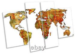 Map of the World Flags Picture CANVAS WALL ART Four Panel