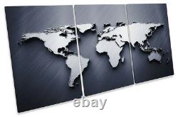 Map of the World Grey Framed CANVAS PRINT TREBLE Wall Art