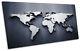 Map Of The World Grey Framed Panoramic Canvas Print Wall Art