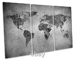 Map of the World Grunge B&W TREBLE CANVAS WALL ART Box Framed Print