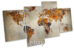 Map of the World Grunge MULTI CANVAS WALL ART Print Picture