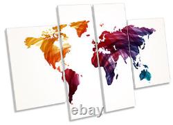 Map of the World Multi Colour Framed CANVAS PRINT Four Panel Wall Art