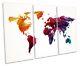 Map Of The World Multi Colour Framed Treble Canvas Print Wall Art