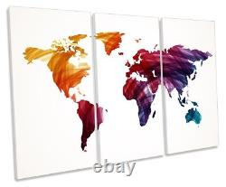 Map of the World Multi Colour Framed TREBLE CANVAS PRINT Wall Art