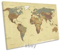 Map of the World Print SINGLE CANVAS WALL ART Picture Beige