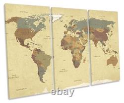 Map of the World Print TREBLE CANVAS WALL ART Picture Beige
